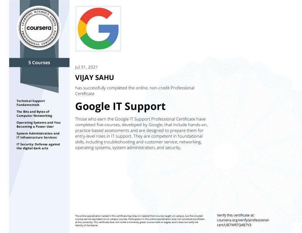 Google It Support Certificate